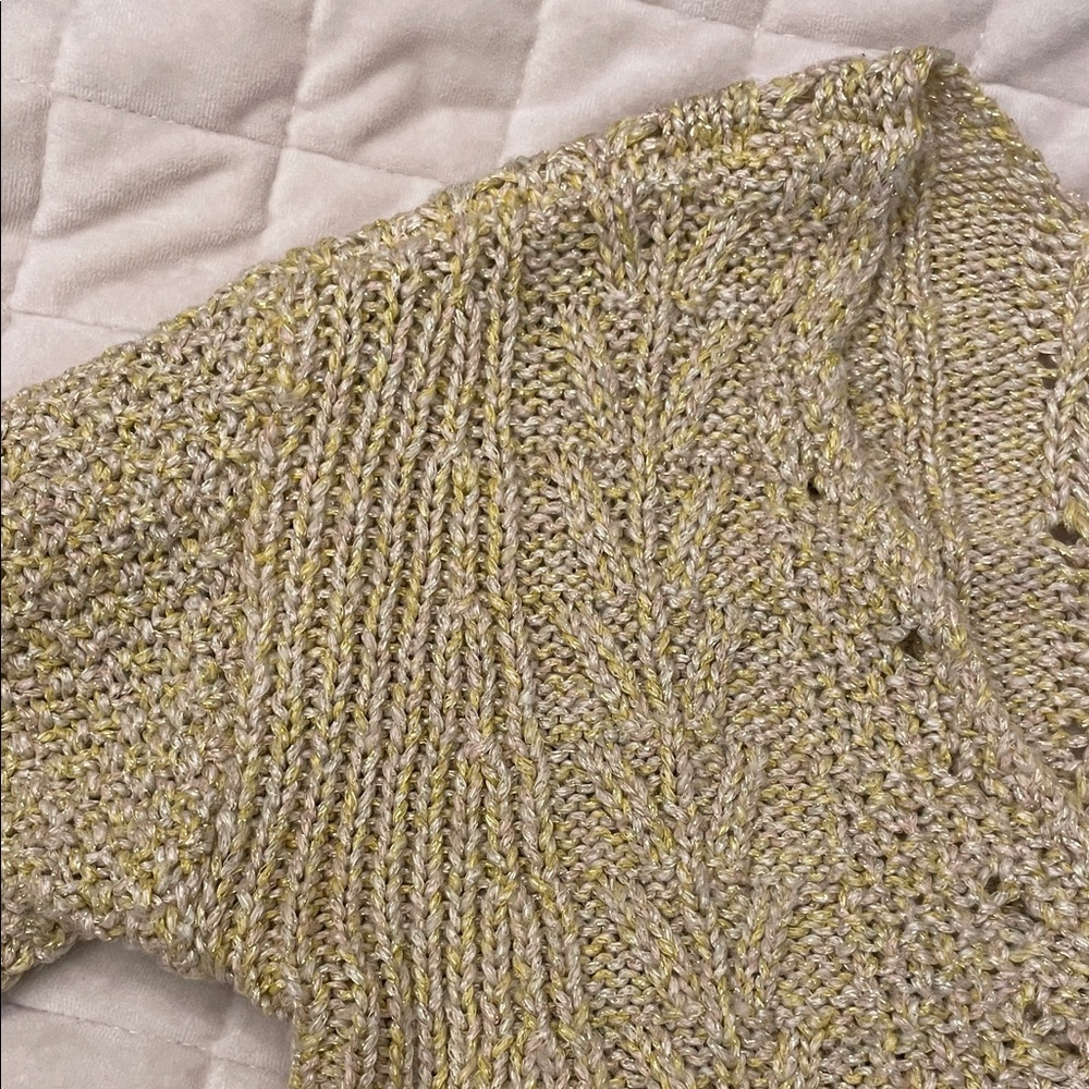XOXO V-Neck Cable Knit Metallic Cropped Sweater Small - Picture 7 of 8